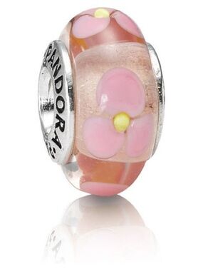 Pandora Pink Floral Murano Glass Charm with Yellow Center
